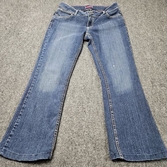 Wrangler Jeans Pink Tag Size 11 / 12 (Fits 33x30) Bootleg Blue Faded Bedazzled - Picture 1 of 9